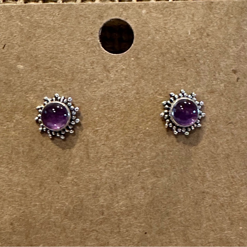 925 Sterling Silver Amethyst Earrings- post back - Picture 4 of 9
